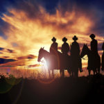 cowboys, sunset